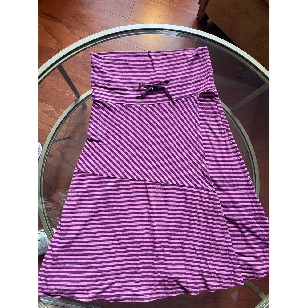 Athleta Shadow Pink Purple Stripe Stretch Fold Over Jersey Skirt Women Small